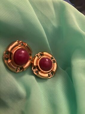 Chanel vintage gold tone with pink cabochon